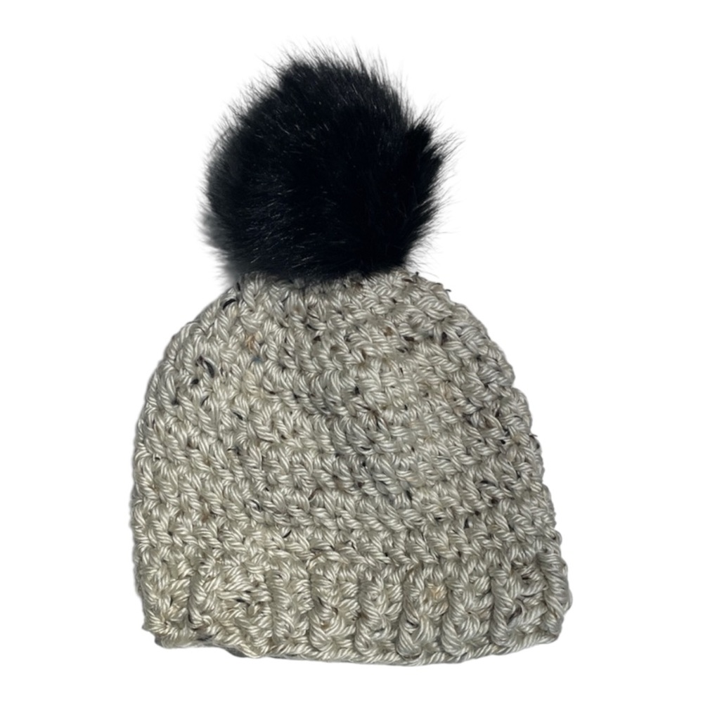 Handmade Crochet Beanie with Black Pom Pom